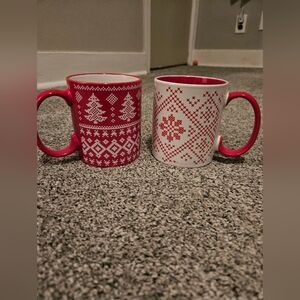 Fair Aisle Red and White Holiday Mugs Set Of 2